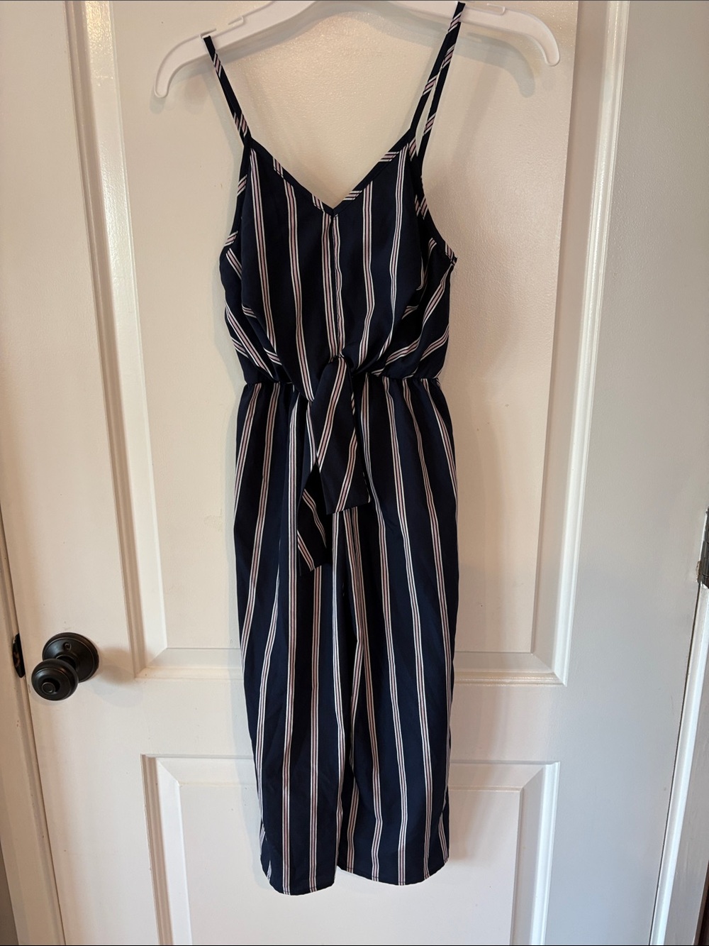 Girls Nautical Navy Stripe Sleeveless One-Piece Jumpsuit w/ Tie - EUC, size 7